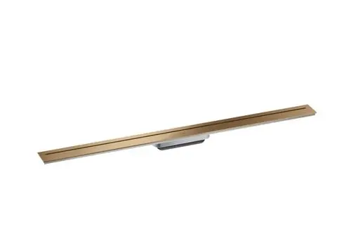 Duschrinne in gebürstetem Bronze-Finish von AXOR, schmale, längliche Form ohne sichtbare Fugen oder unterschiedliche Oberflächenstrukturen.